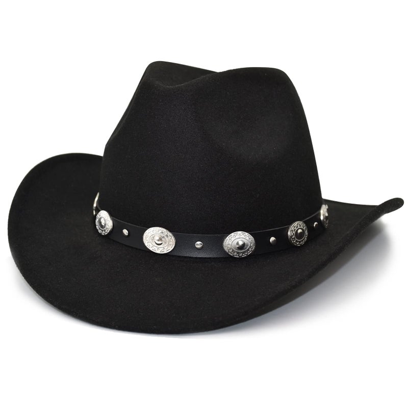 Lisianthus Men & Women's Felt Wide Brim Western Cowboy Hat Black - Image 1
